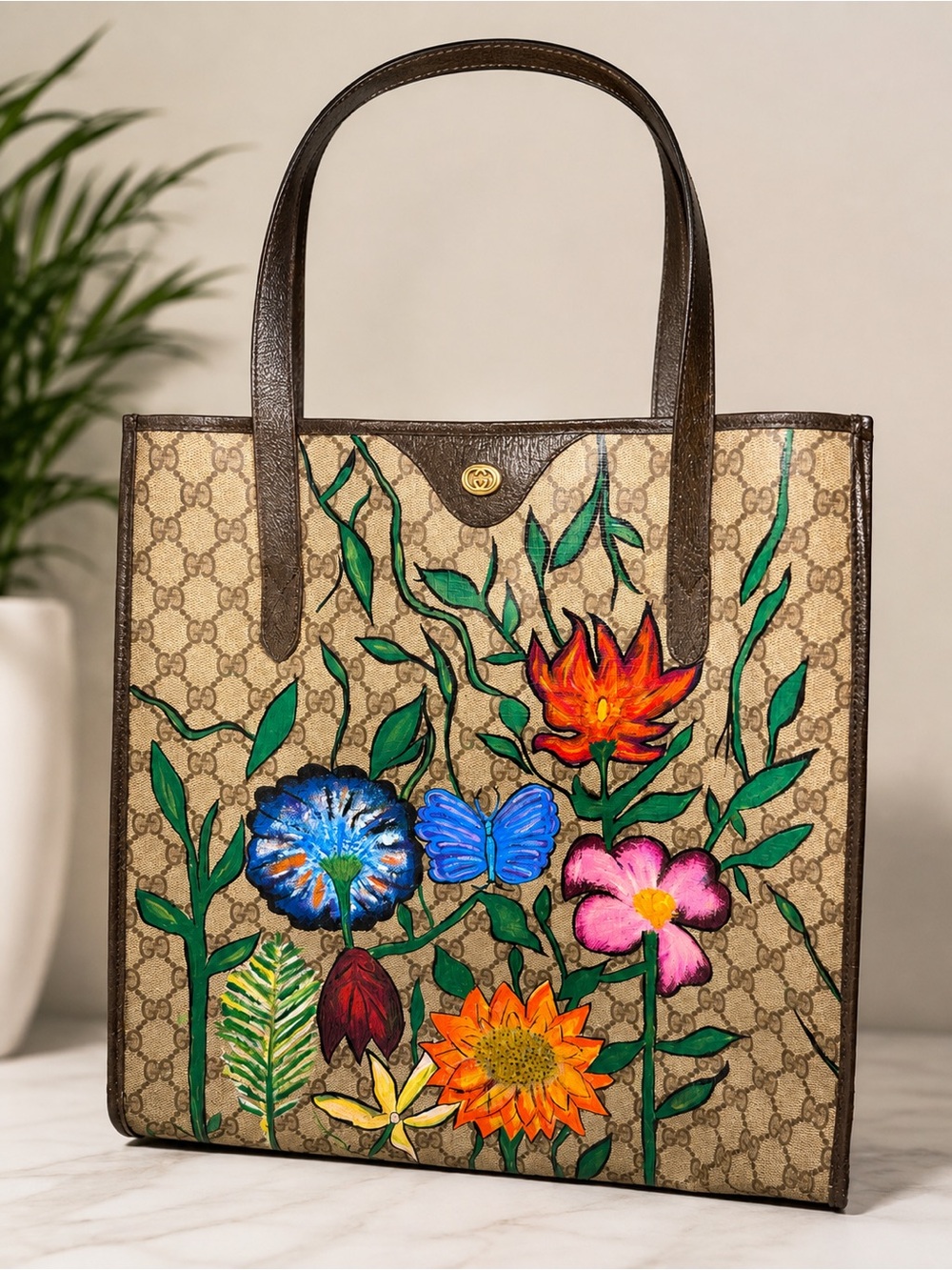 One-of-One Hand-Painted GUCCI SUPREME Tote | Artist-Signed Wearable Art